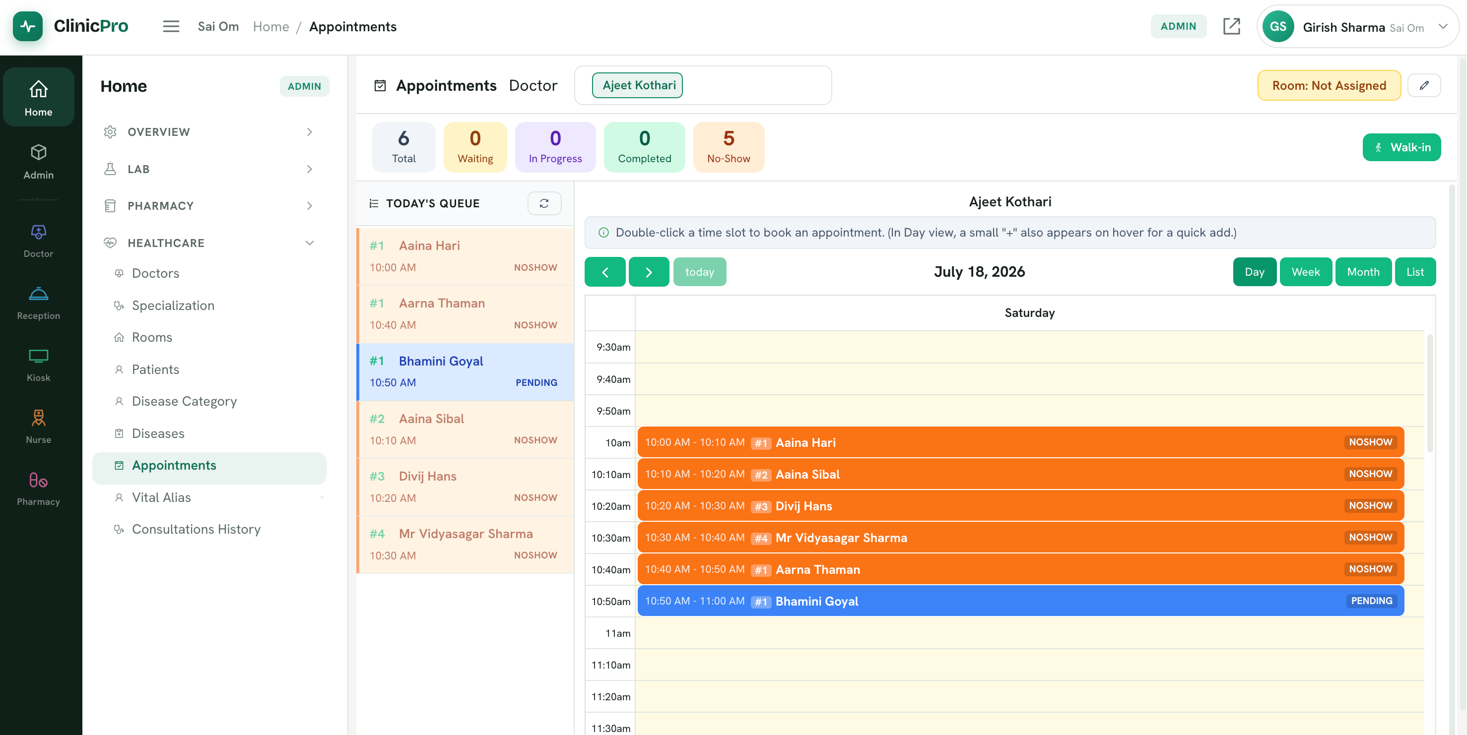 ClinicPro appointment page