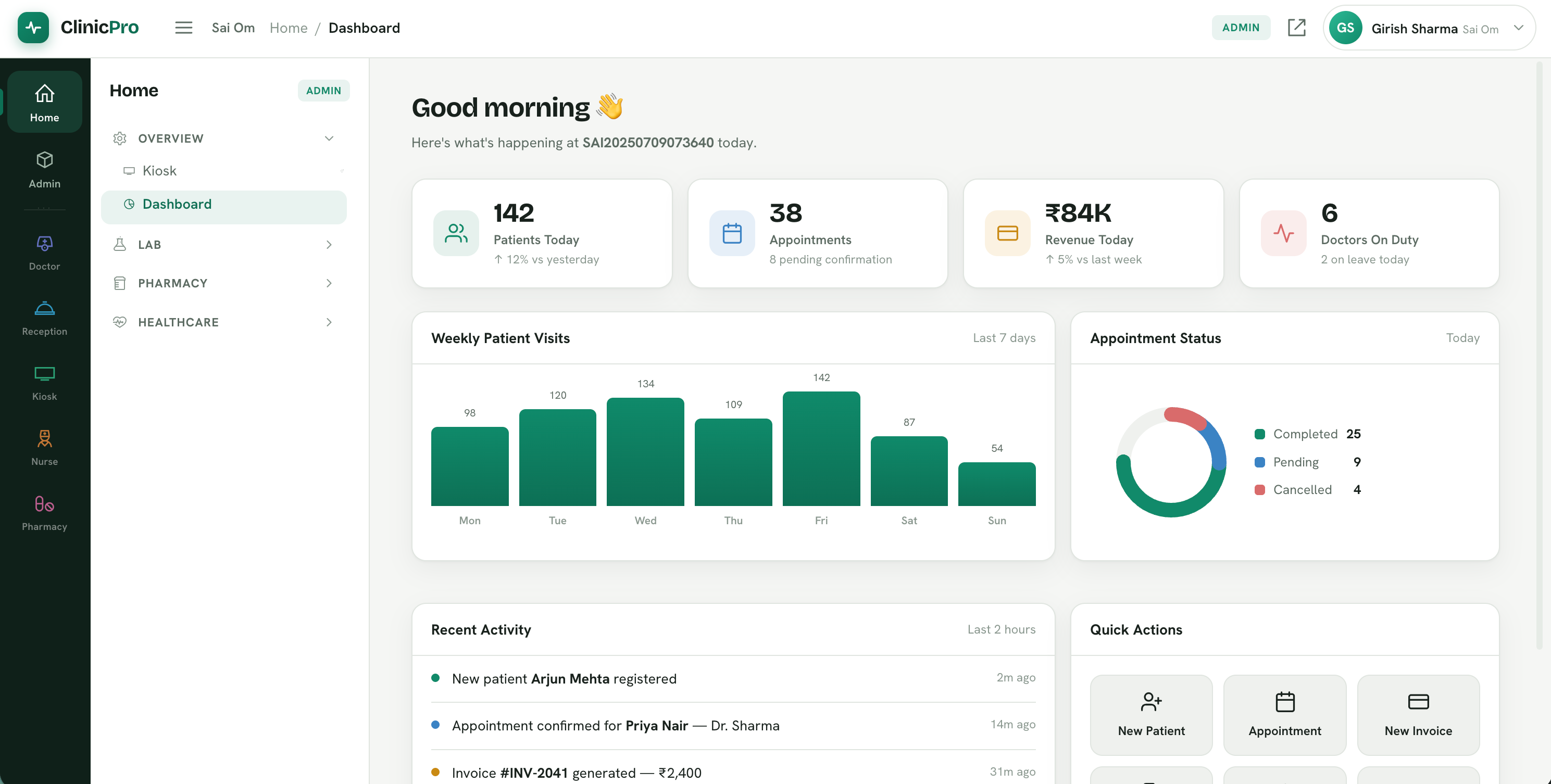 ClinicPro admin portal