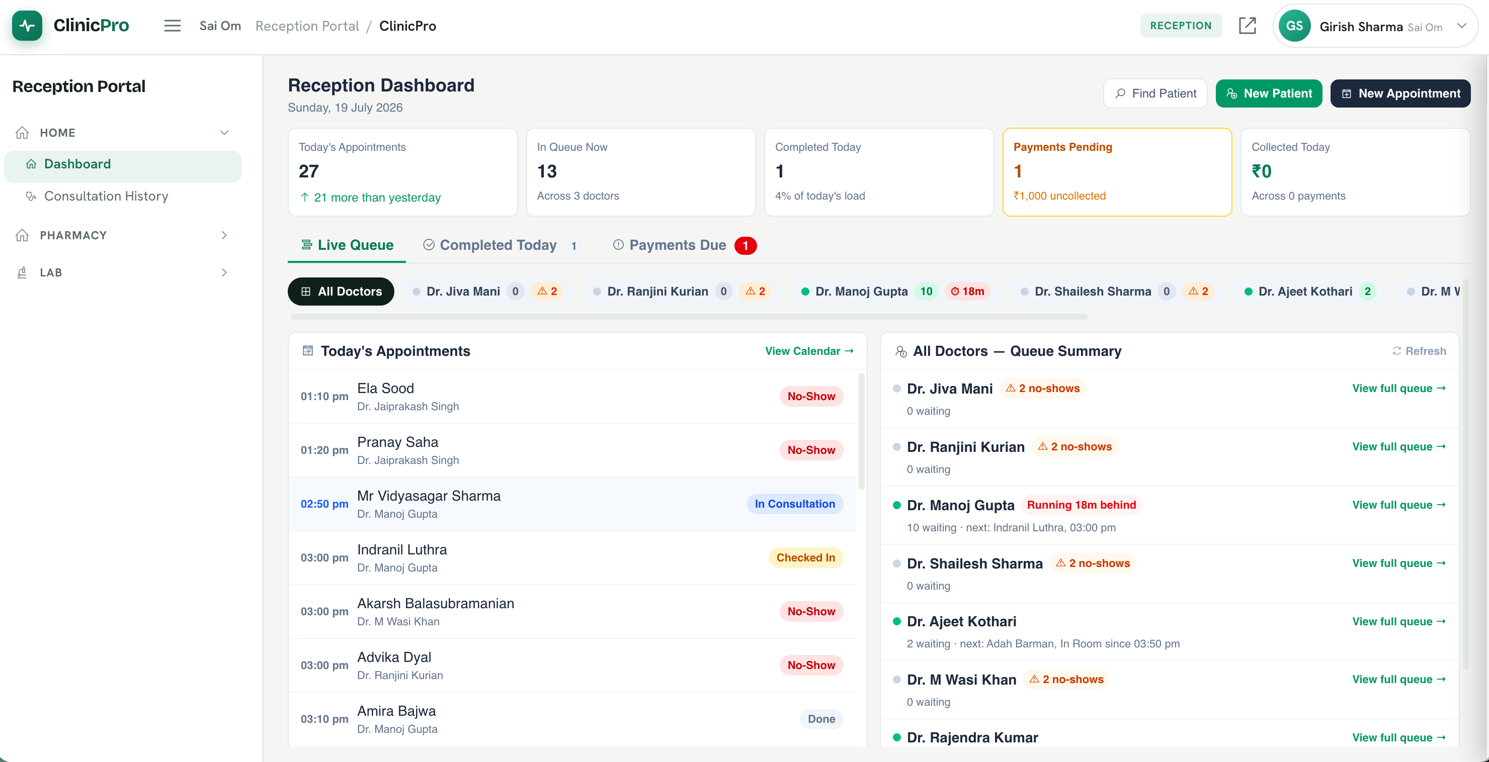 ClinicPro appointment page
